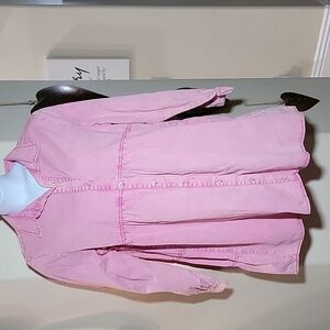 Baby Doll Washed Denim Pink Long Sleeve Button Down Collared Dress sz XL